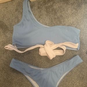light blue one shoulder bikini